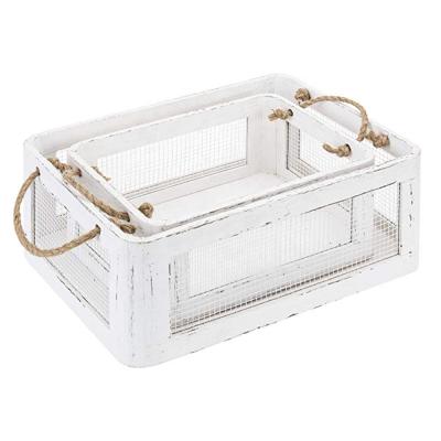 China 2021 New China Design Nature Rustic White Set Of 3 Distressed Decorative Wooden Crates for sale