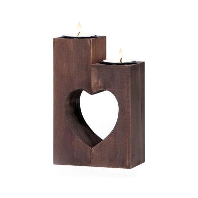 China Romantic China Candles And Tealight Home Wooden Holder Candle Heart Decor Handmade Decorative Candle Holders for sale