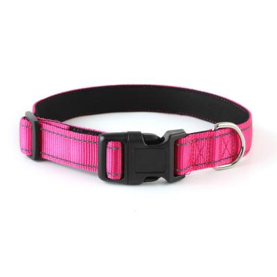 China Rose Red Heavy Duty Soft Reflective Adjustable Nylon Webbing Padded Custom Tactical Cat Pet Dog Collar Deluxe Buckle Training for sale