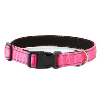 China Soft Heavy Duty Pink Reflective Adjustable Nylon Webbing Padded Custom Tactical Cat Pet Dog Collar Deluxe Buckle Training for sale