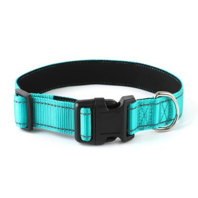 China Lake Blue Reflective Soft Heavy Duty Adjustable Nylon Webbing Padded Custom Tactical Cat Pet Dog Collar Deluxe Buckle Training for sale