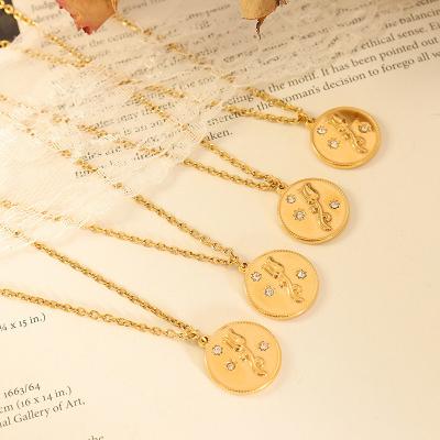 China 2022 Trendy Trendy Waterproof 18K Gold Plated Stainless Steel Round Rose Pendant Necklace For Girls Woman Jewelry for sale