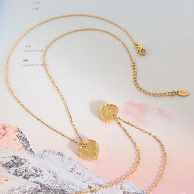 China TRENDY Trendy 18K Gold Plated Stainless Steel Waterproof Necklace Heart Love You More Pendant Necklace Women Girls Jewelry for sale