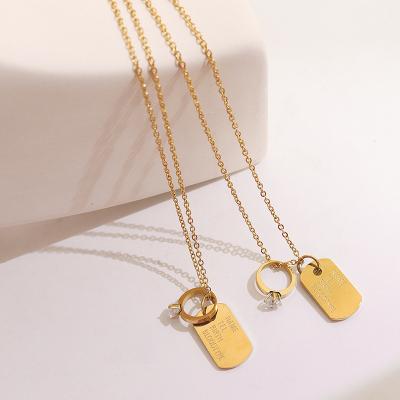 China FASHIONABLE Female 18K Gold Plated Cold Wind Minority Design Personality Diamond Pendant Stainless Steel Necklace Women Contracted Jewelry for sale