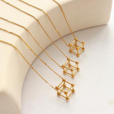 China 2022 New Punk PVD 18K Stainless Steel Cube Gold Plated Necklace Women's Jewelry Pendant Gift Waterproof TRENDY for sale