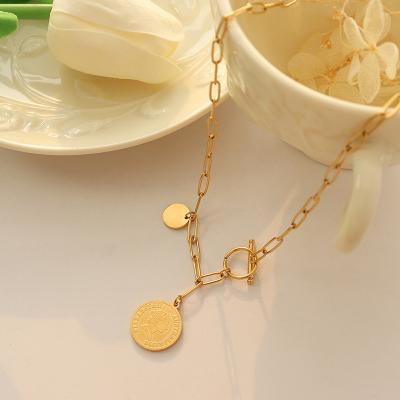 China 2022 New FASHIONABLE Border 18K Gold Plated Geometric Stainless Steel OT Loop Around Clavicle Chain Necklace Women Pendant Jewelry for sale