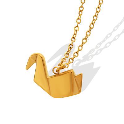 China 2022 New TRENDY 18k Gold Plated Stainless Steel Paper Crane Pendant Design Bless Gift Women's Necklace Jewelry for sale