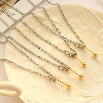 China TRENDY Simple 18K Gold Plated Stainless Steel Clavicle Match Chain Metal Ball Necklace Female Pendant Cuban Chain Jewelry for sale