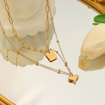 China 2022 New FASHIONABLE Square Stainless Steel Pendant 18K Gold Plated Multi Style Heart Layered Necklace For Women Jewelry for sale