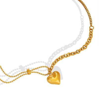 China 2022 Hot Selling TRENDY Hip Hop Punk 18K Gold Plated Stainless Steel Chain Heart Pendant Statement Necklace For Women Jewelry for sale