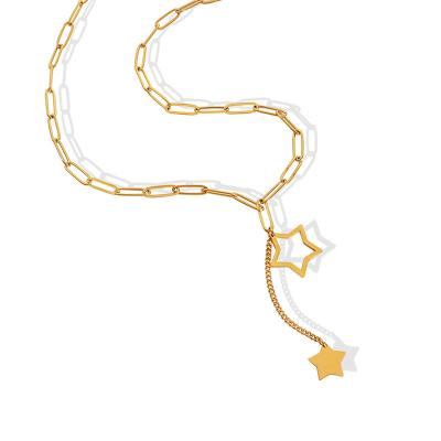 China 2022 New Fashion 18K Gold Plating Stainless Steel TRENDY Star Chain Charm Pendant Necklace For Women Jewelry for sale