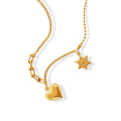 China 2022 TRENDY Fashion PVD18k Gold Plated Stainless Steel Heart Star Statement Pendant Necklace For Women Jewelry for sale