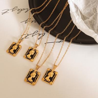 China FASHIONABLE Women's High Quality 18K Gold Plated Black Stainless Steel Queen Necklace Girls Statement Pendant Jewelry for sale