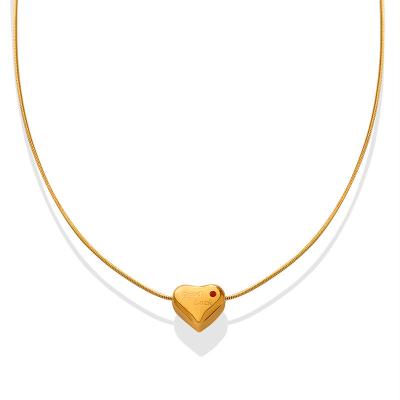 China TRENDY Fashion 18K Gold Plated Stainless Steel Good Luck Zircon Inlaid Heart Choker Necklace Party Girlfriend Women Pendant Chain Gifts for sale