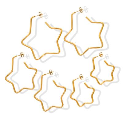 China FASHIONABLE simple 18K gold plated big star pentagon star circle earrings women stainless steel star circle earrings wholesale for sale