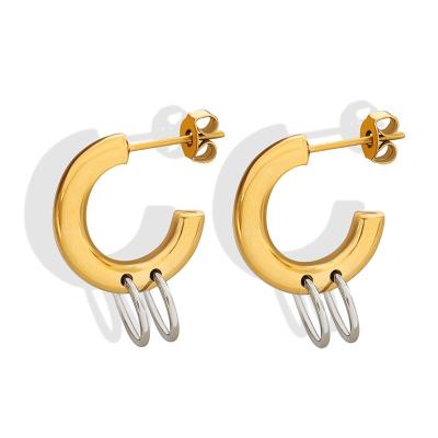 China 18K Gold Plated Stainless Steel Ring Buckle Earrings Women Personality Punk C-Shaped Ins Style Earrings Accessories for sale