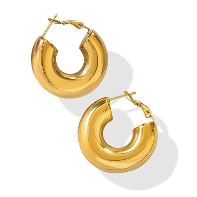 China INS TRENDY Fashion 18k Gold Plated Stainless Steel Circle Party Pendant Jewelry Accessories CC Shaped Huggie Earrings For Women for sale