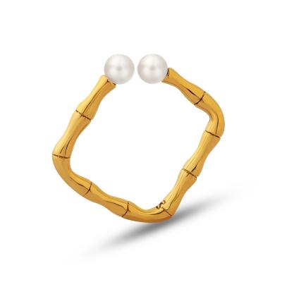 China Hiphop Fashion Design 18K Gold Plated Stainless Steel Ring Jewelry Open Pearl Wave Rings Women Jewelry Stainless Steel for sale