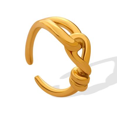 China Trendy Hiphop CIA Personality Lucky Knot 18K Gold Plated Stainless Steel Open Rings Women Jewelry for sale