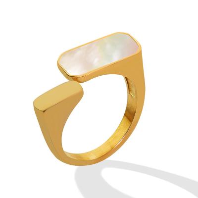 China Hiphop Ins Fashion PVD 18K Gold Plated Stainless Steel Jewelry Oval Seashell Rings For Women for sale