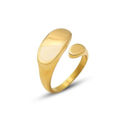 China Hiphop Ins Minimalist 18K Gold Plated Ring Women Fashion Adjustable Ring Flat Open Special Shaped Stainless Steel Jewelry for sale