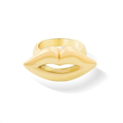 China Hiphop Hip Hop Personalized Design Lip Stacking Ring Jewelry Stainless Steel 18K Gold Plated Tarnish Free Chunky Lip Ring For Women for sale