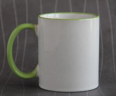 China Viable 330ml Color Rim And Handle Sublimation Coated Ceramic Mug for sale