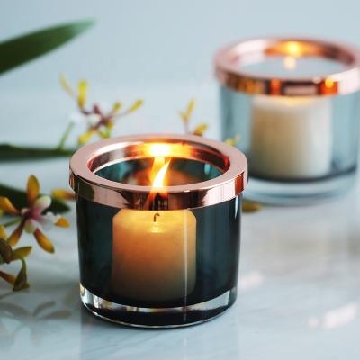 China Eco - Friendly Recyclable Colored Glass Thick Wall Empty Candle Jar Candle Holder for sale