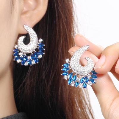 China Nickel& Women's Earrings Lead Free Luxury Jewelry Exaggerated Zirconia Big Wedding CZ Evening Dress Earring for sale