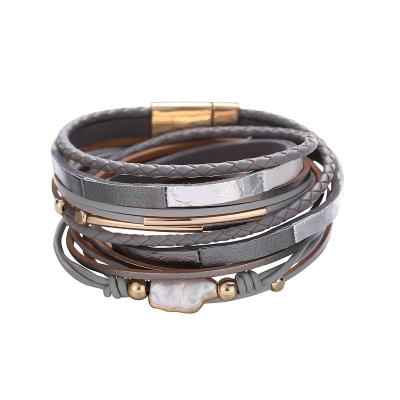 China Nickel& New Design Lead Free Baroque Jewelry Pearl Multi Layer Amazon Leather Bracelets For Women All-match for sale