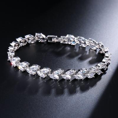 China Nickel& wholesale Designer Busy Selling Statement Lead Free Luxury Marquise Leaf Zircon Bracelets For Engagement for sale