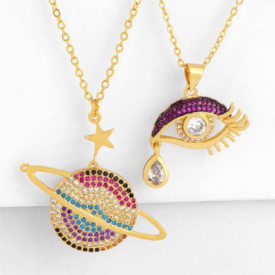 China Factory Wholesale Charming Cubic Rainbow Evil Eye Fashion Vintage Style Zircon Pendant Necklace For Women Party Accessories Gifts for sale