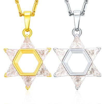 China Luxury High Quality Zircon Diamond Israel Jewish Star Of David 18K Gold AAA Pendant Necklace For Female for sale