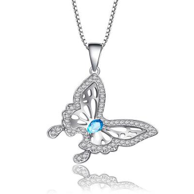 China Simple Design Luxury Korean Platinum Plated Wedding Butterfly CZ Pendant Necklace Jewelry For Women Wedding Gift for sale