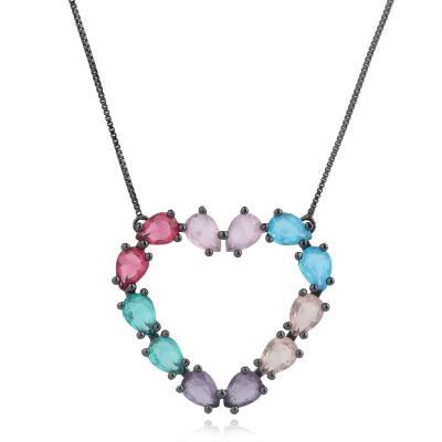 China Wholesale 18K Gold Jewelry Wholesale 18K Gold Luxury Hollow Magnetic Tiny Heart Multicolor CZ Gemstone Necklace For Women for sale