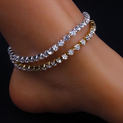 China Nickel& Cheap Wholesale Simple Cheap Lead Free Alloy Rhinestone Foot Jewelry Cuban Link Chains Anklets For Female Gifts for sale