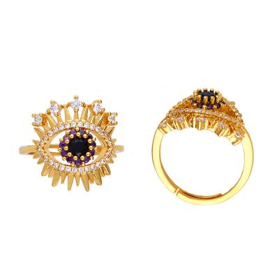 China Luxury 18K Gold Plated CZ Black Rainbow Jewelry Evil Eye Engagement Wedding Party Rings For Wholesale for sale