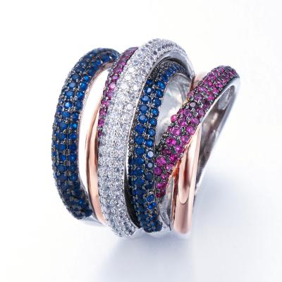 China Luxury Wholesale Accessories Zircon Jewelry Ring Vintage Mixed Color Micro Paved Ring For Women Party Wear for sale