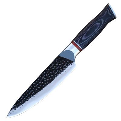 China Viable High Quality 5Cr15Mov Kitchen Knives 8inch Hammering Pattern Slicing With Black Coating Sharp Blade Knife Chef for sale