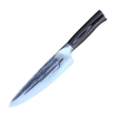 China 2021 newest viable 8inch 5cr15mov stainless steel kitchen slicing knife hammering sharp blade carving tools chef knives for sale