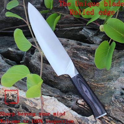 China Viable High Quality 5Cr15Mov Kitchen Knives 8inch Hammering Pattern Slicing With Black Coating Sharp Blade Knife Chef for sale