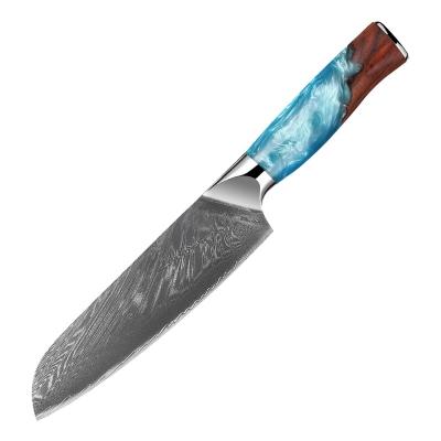 China Viable 7Inch 67layer VG10 Resin Damascus Steel Kitchen Knives and Rosewood Handle Japanese Santoku Knife for sale