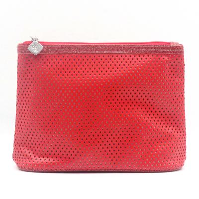 China 2022 Fashion Poinciana Design Popular Red Water-based Pouch Hollow-Cut Out Pouch Design Waterproof PU Women Cosmetic Bag for sale