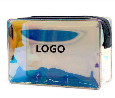 China 2022 new product fashion TPU holographic unisex toiletry bag unisex square shape clear zipper transparent water resistance laser cosmetic bag for sale