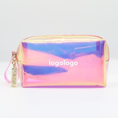 China 2022 Fashion INS Style Holographic Biodegradable Pink TPU Holographic Waterproof Wristband Large Capacity Bag Beauty TPU Cosmetic Bag for sale