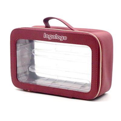 China NATIONAL Popular Transparent Water-based Border Set NATIONAL Popular Transparent Water-based Organizer Makeup Organizer Bag Square Shape Burgundy PVC Clear Waterproof Cosmetic Bag for sale