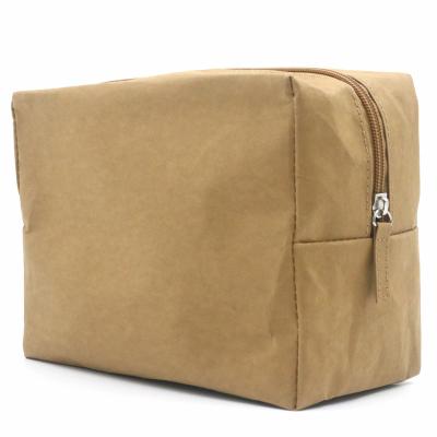 China New Kraft Paper Goods Minimalist Cost-effective Minimalist Recyclable Cosmetic Toiletry Bag Square Shape Middle Size Recyclable Cosmetic Bag for sale