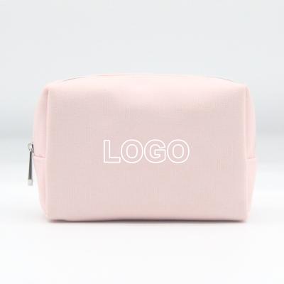 China Lady Prevailing Gossamer Pink Canvas Makeup Bag Cotton Fabric Eco-friendly Classic Square Shape Girl Style Cosmetic Bag for sale