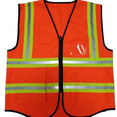 China High Visibility Reflective OEM Customized Orange Reflector Vest With Pockets Zipper Safety Vest for sale