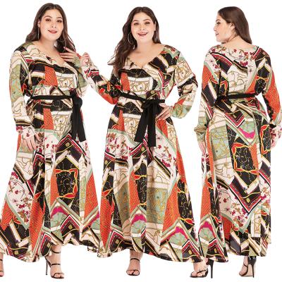 China Hot Selling Viable Floral Print V-Neckline Women Clothing Elegant Dresses Plus Size Long Dress for sale